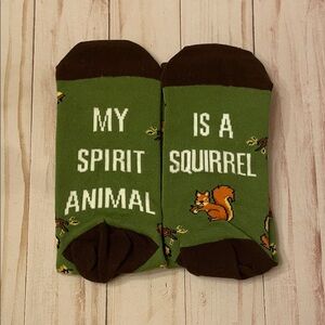 Women’s Green Brown 'My Spirit Animal Is A Squirrel' Novelty Socks One Size NEW